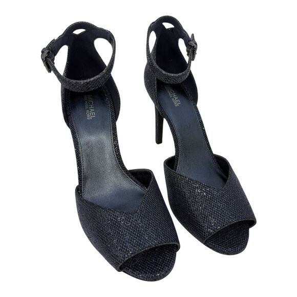 Michael Kors Cambria Sandal Glitter Cobalt Blue Open Toe Heels Women's 9M - Picture 1 of 9